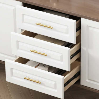 Light Walnut Wood Rectangular TV Stand with Drawers — Warm White / 3