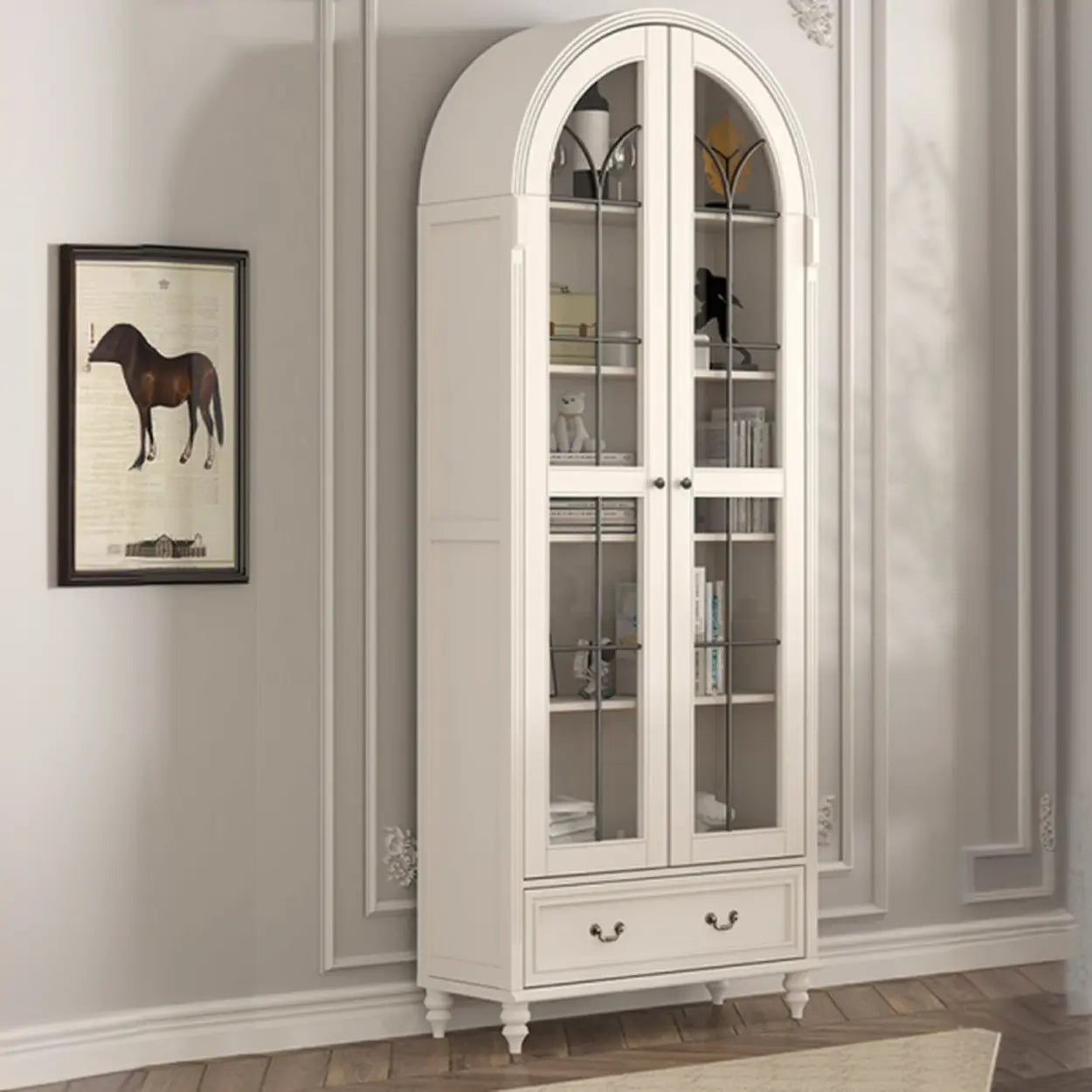 White Arched Glass Display Cabinet — Black