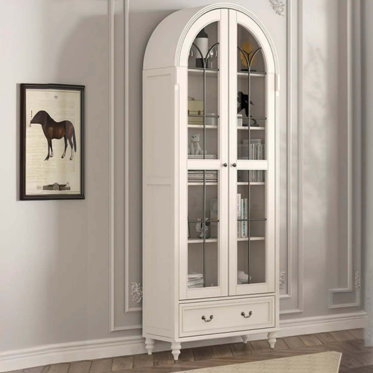 White Arched Glass Display Cabinet — Black