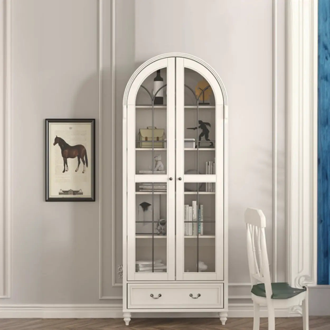 White Arched Glass Display Cabinet — Grey
