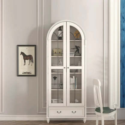 White Arched Glass Display Cabinet — Grey