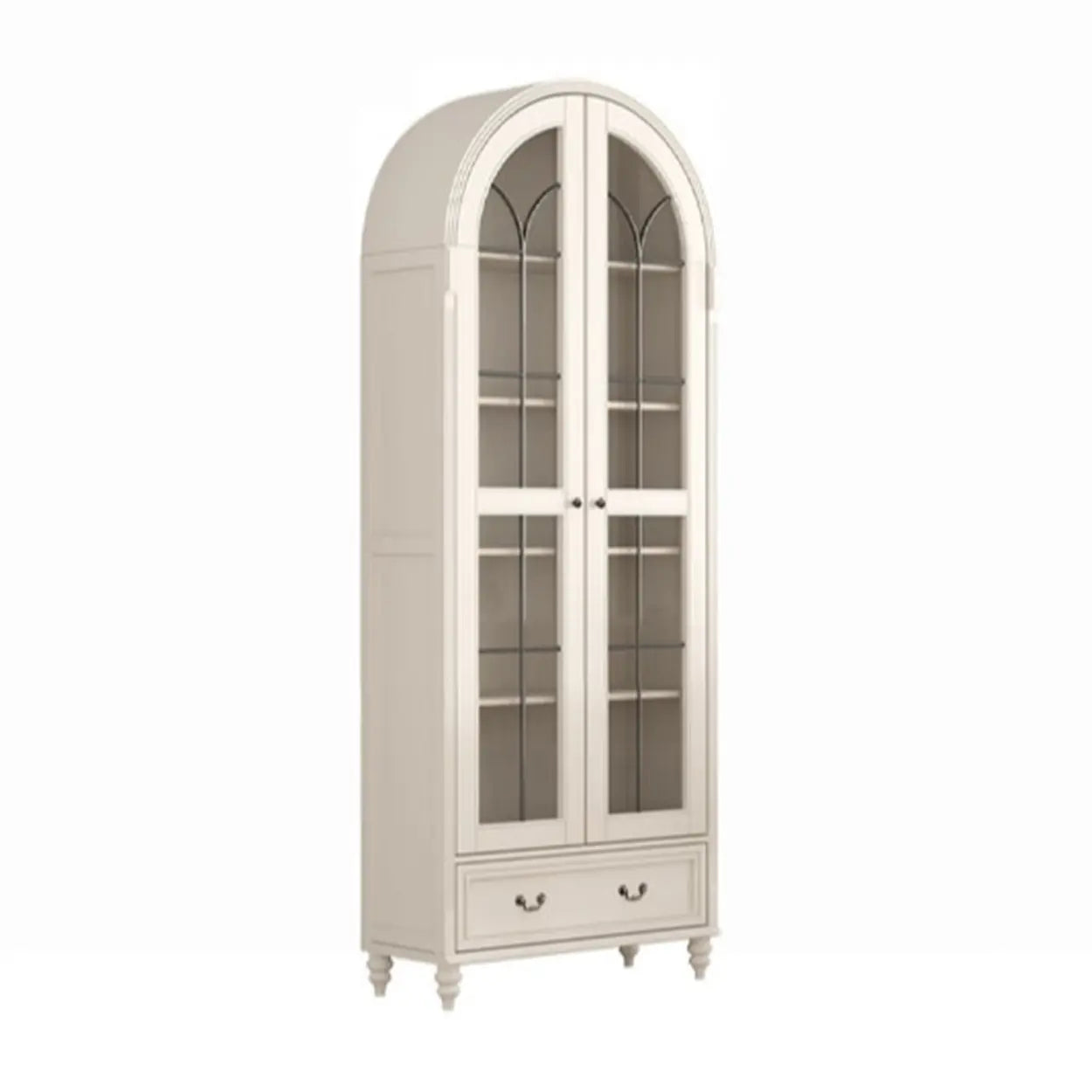 White Arched Glass Display Cabinet — Premium Grey