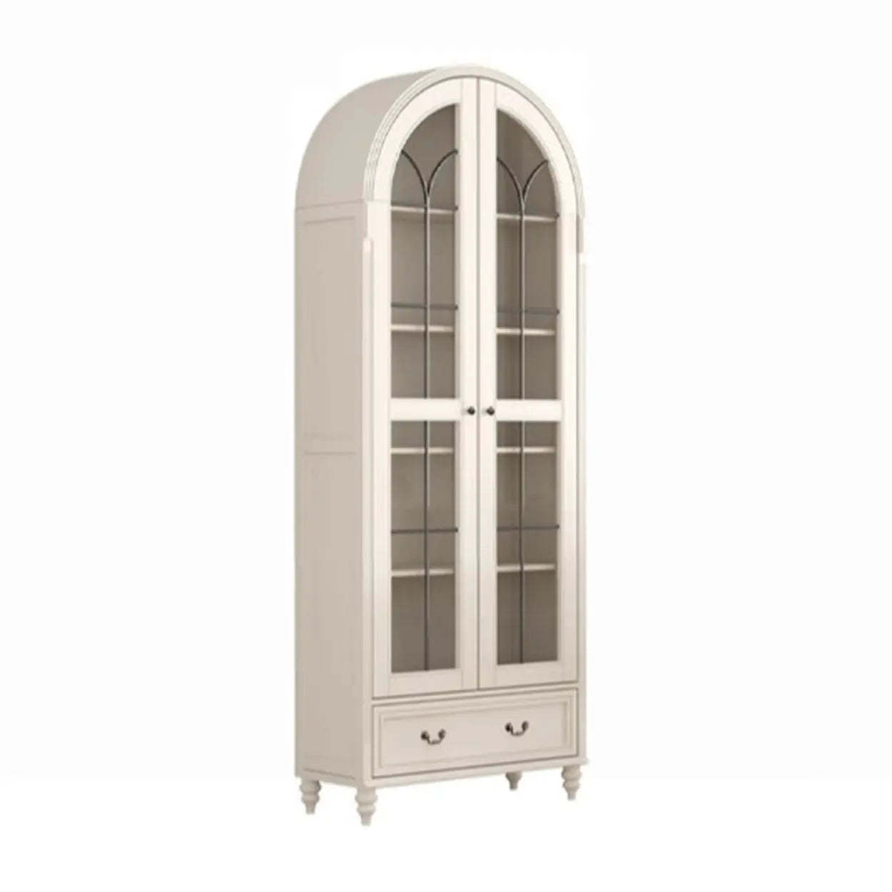 White Arched Glass Display Cabinet — Premium Grey