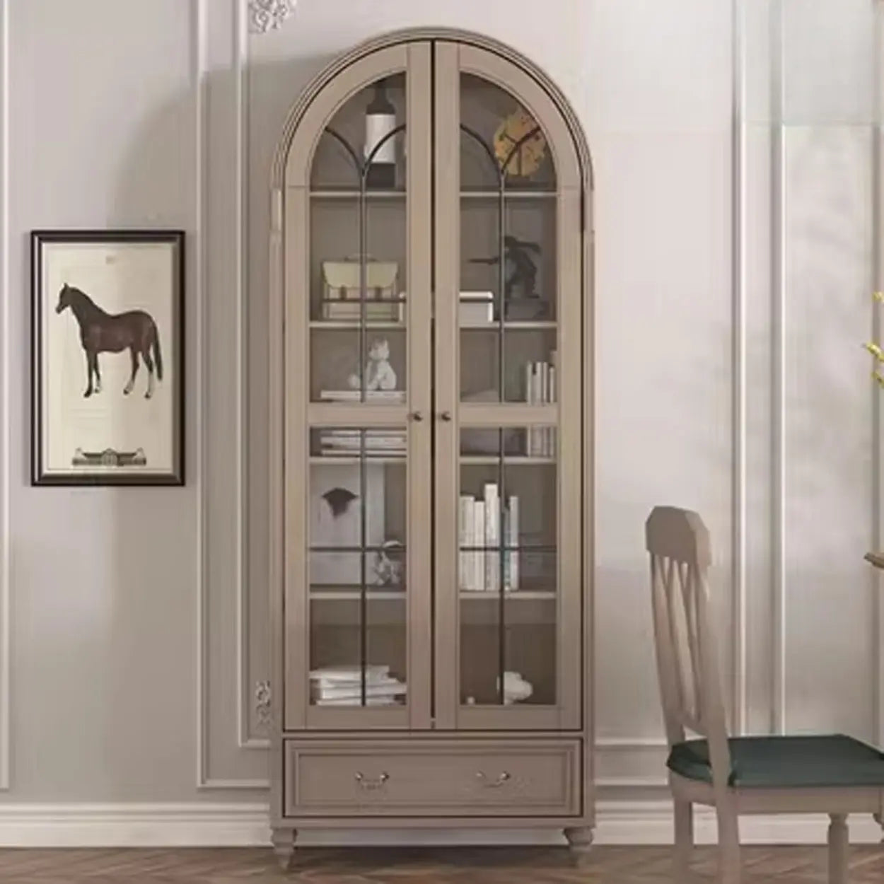 White Arched Glass Display Cabinet — Black