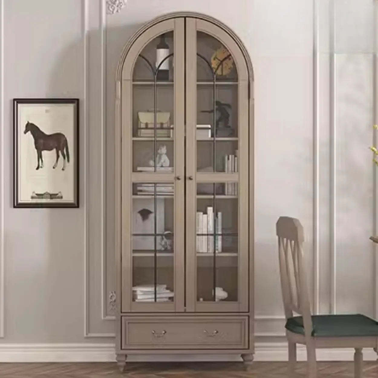 White Arched Glass Display Cabinet — Black