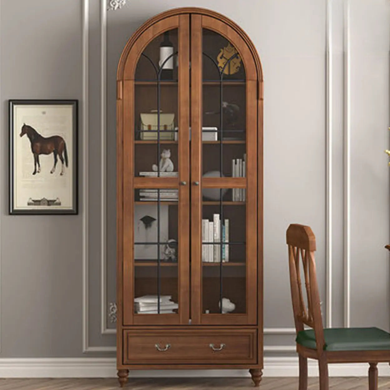 White Arched Glass Display Cabinet — Cream White