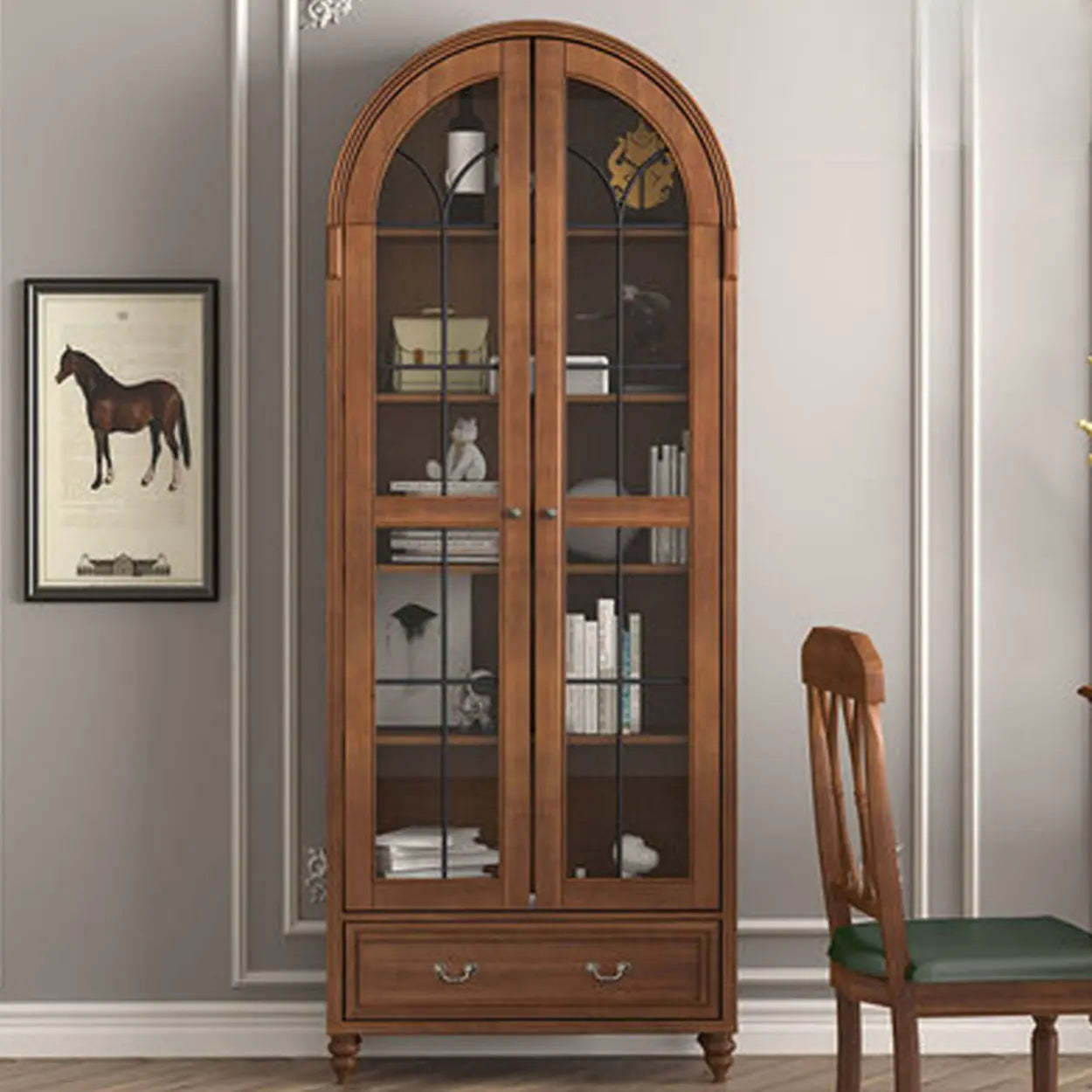 White Arched Glass Display Cabinet — Cream White