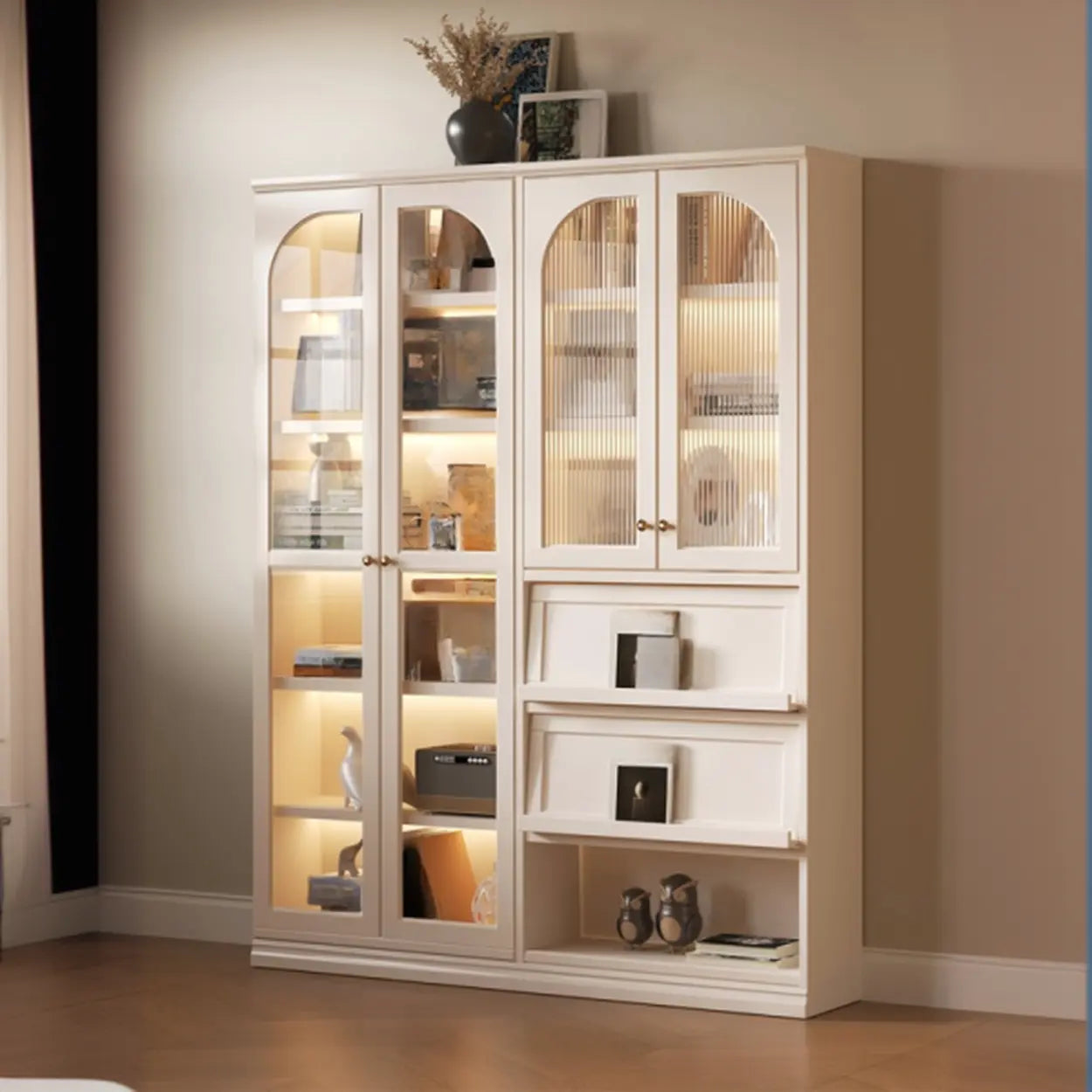 Arched Glass White Large Display Cabinet