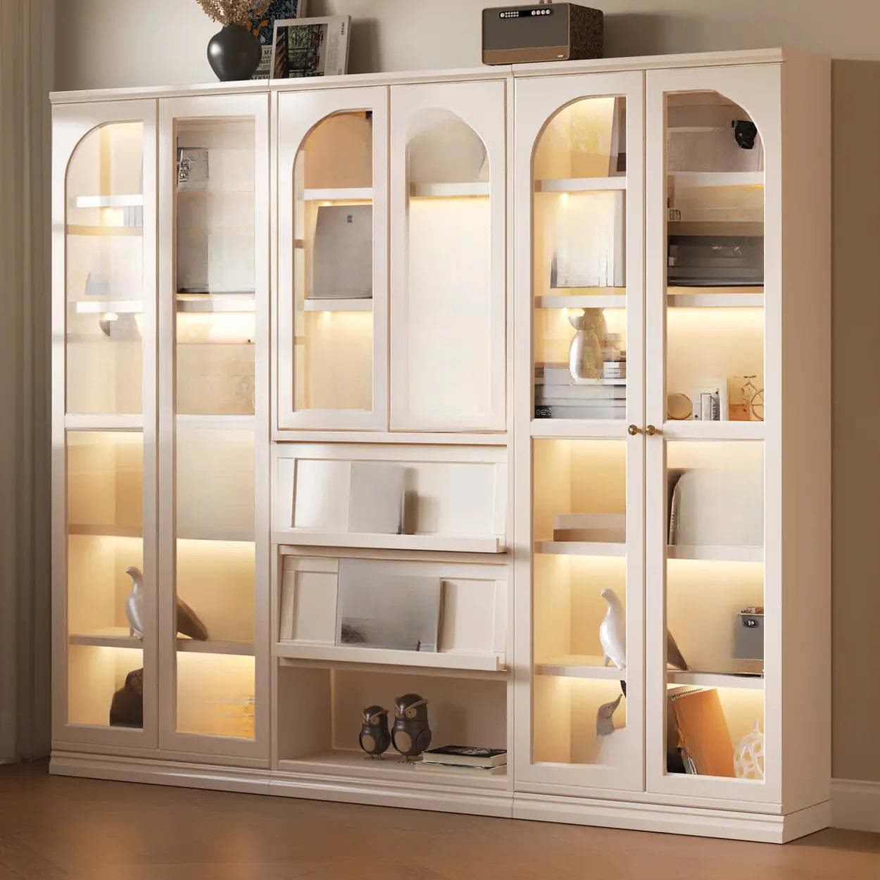 Arched Glass White Large Display Cabinet