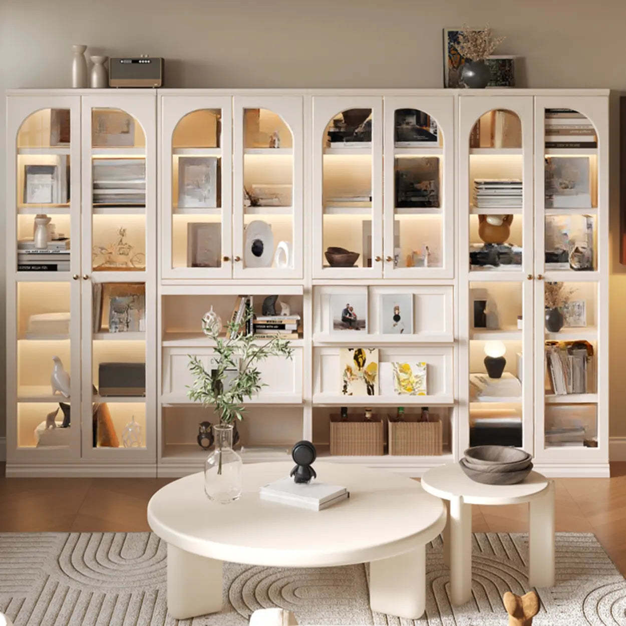 Arched Glass White Large Display Cabinet