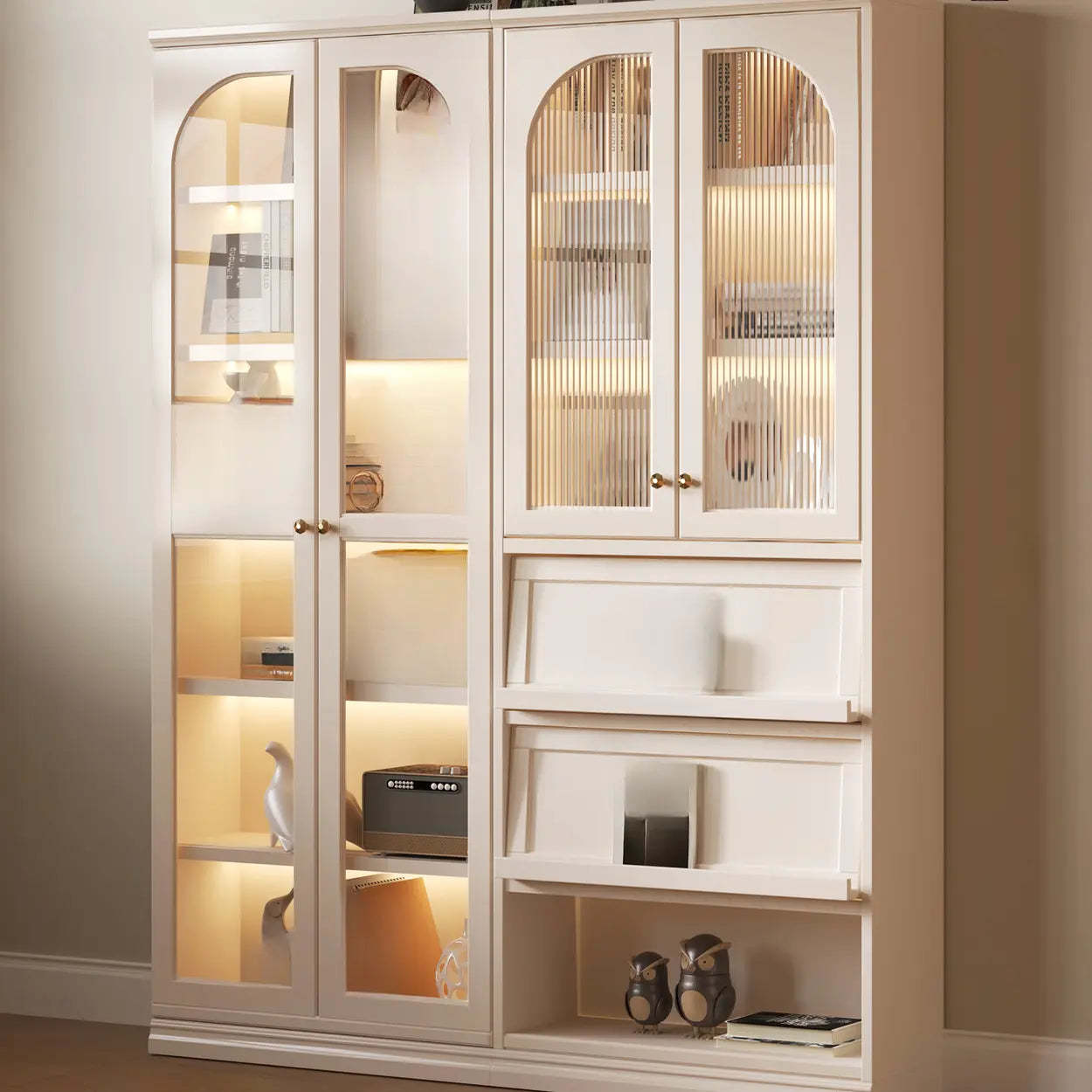 Modern large arched wine cabinets in glass — 97" L x 13" W x 81" H