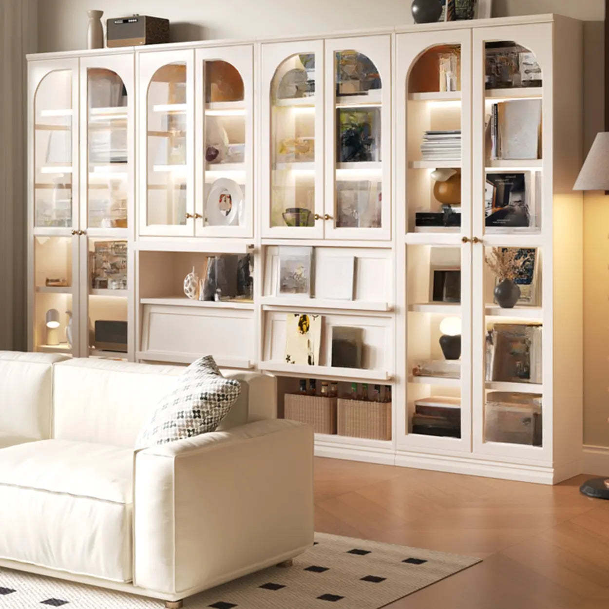 Arched Glass White Large Display Cabinet