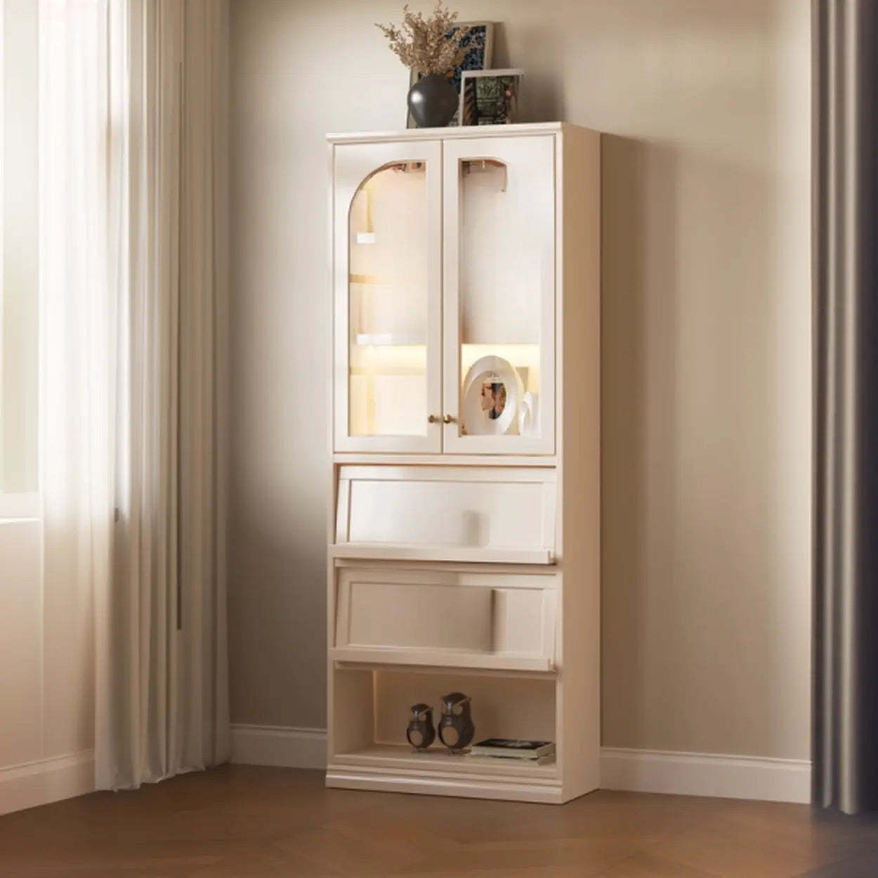 Arched Glass White Large Display Cabinet