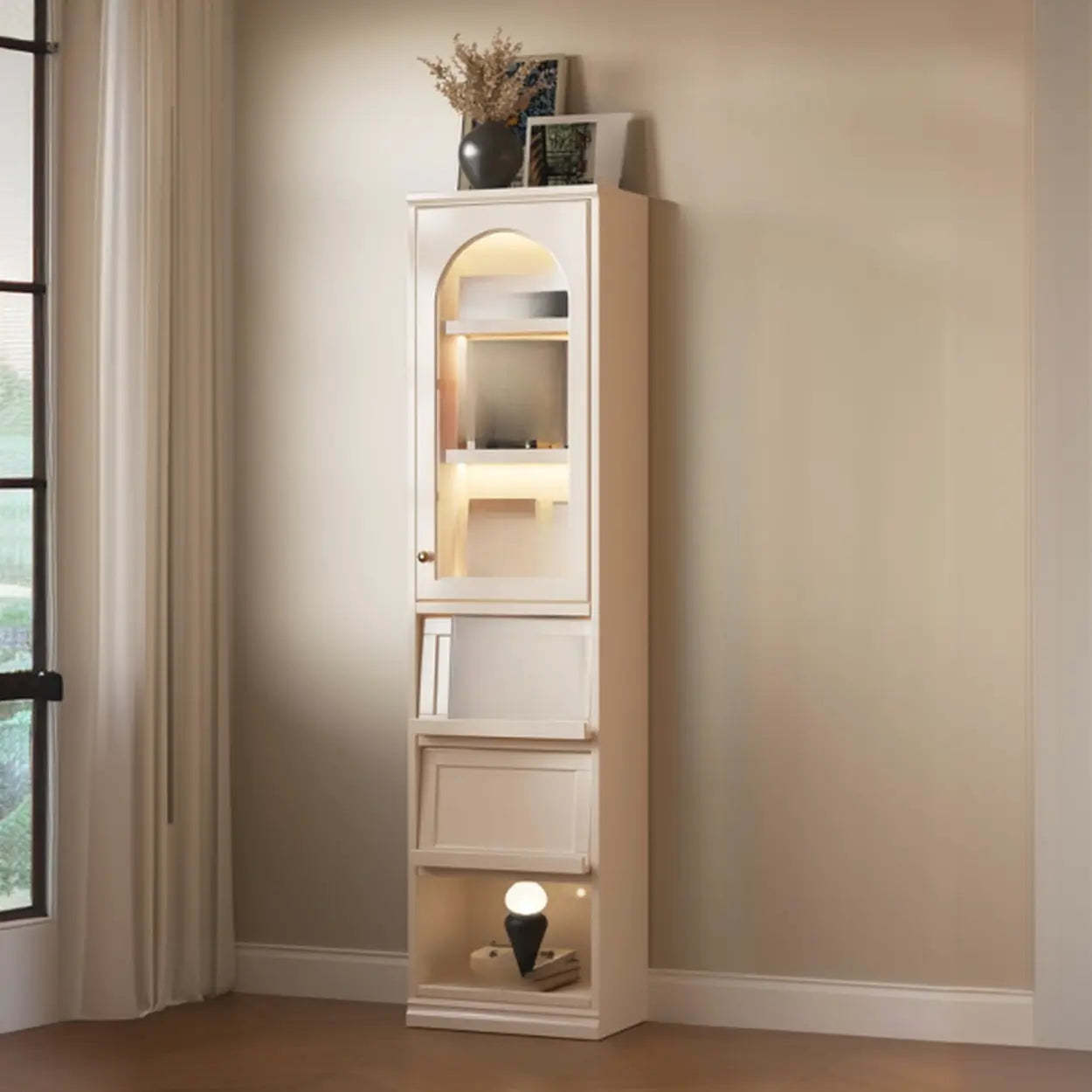 Arched Glass White Large Display Cabinet
