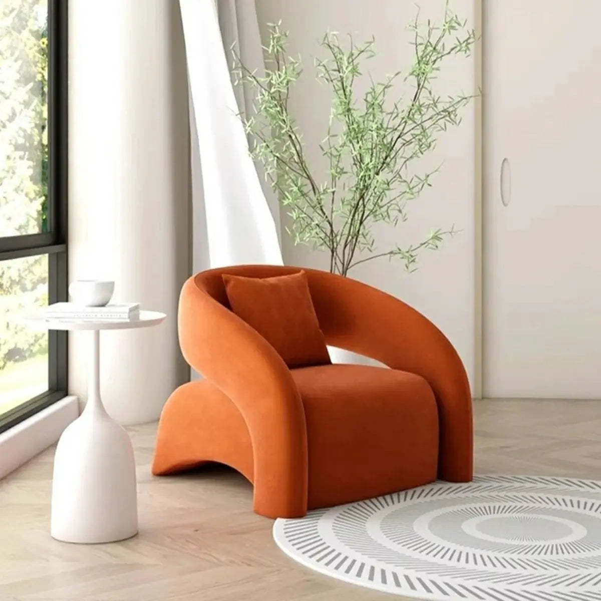 Black-White Sherpa Fixed-Back Arm Chair — Orange Red / Sherpa