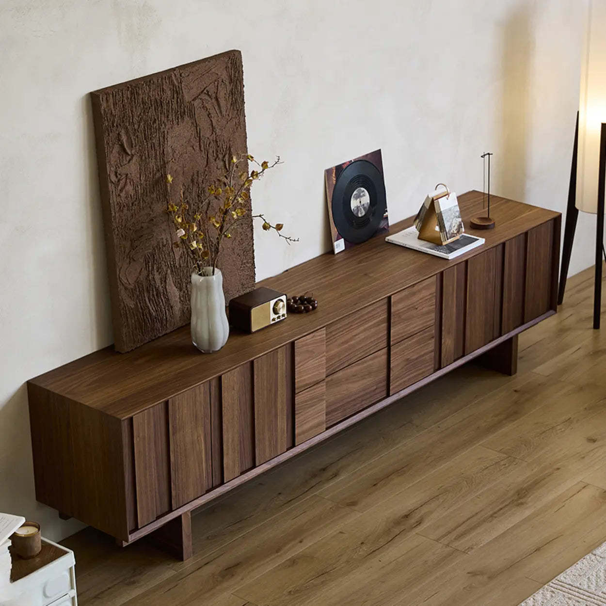 Brown Wood Drawer Rectangle Living Room TV Stand