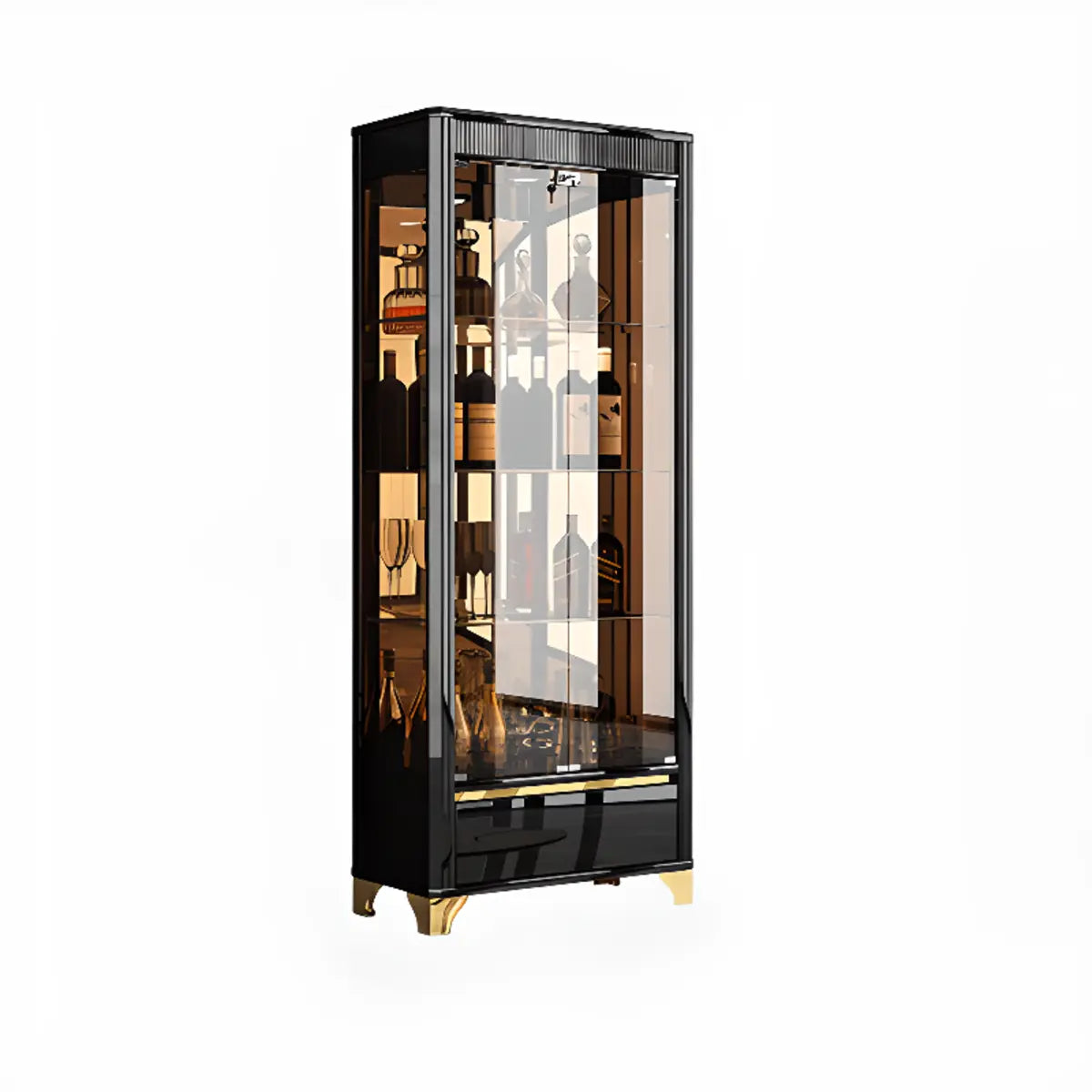 Black Clear Glass Large Display Wine Cabinet — Black / Grey