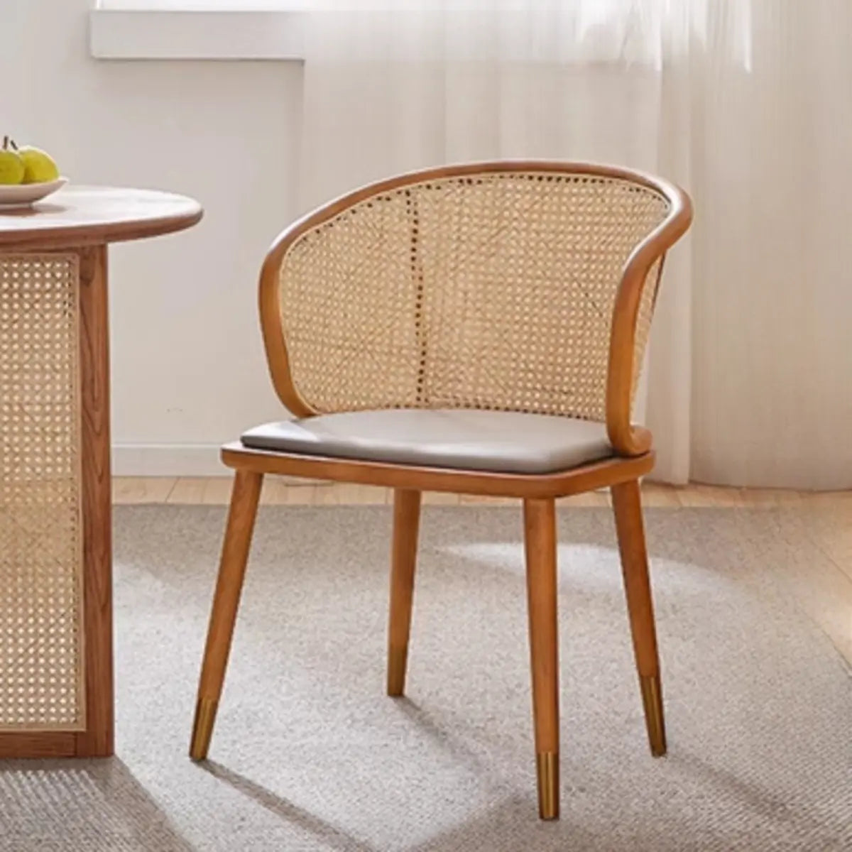 Brown Curved Rattan Back Dining Chair
