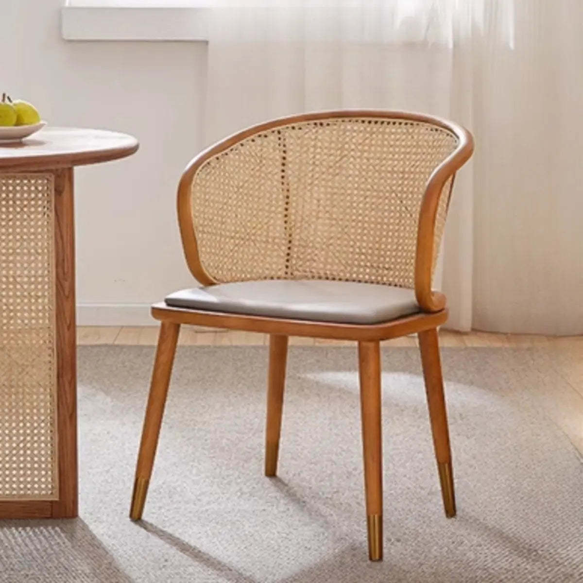 Brown Curved Rattan Back Dining Chair
