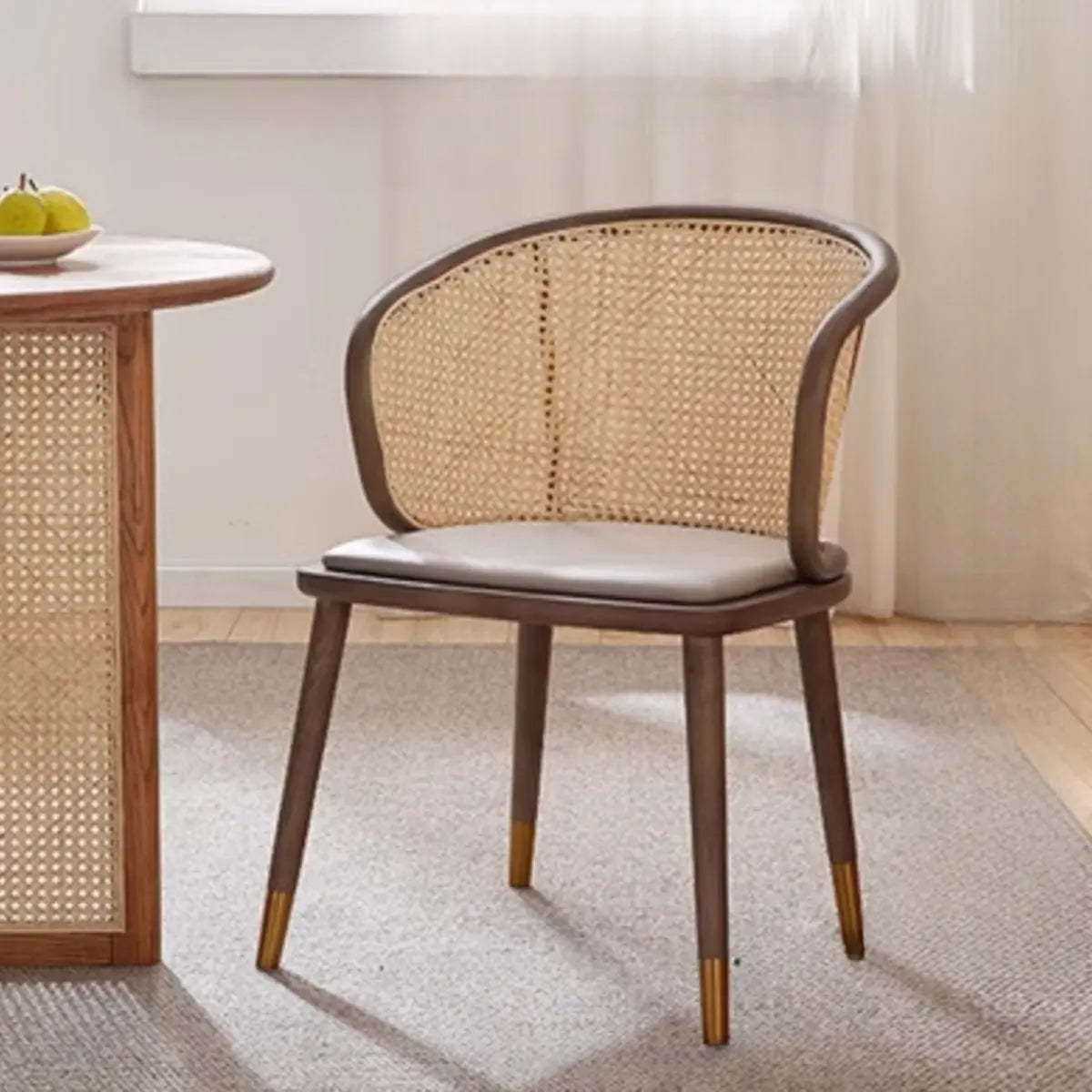 Brown Curved Rattan Back Dining Chair