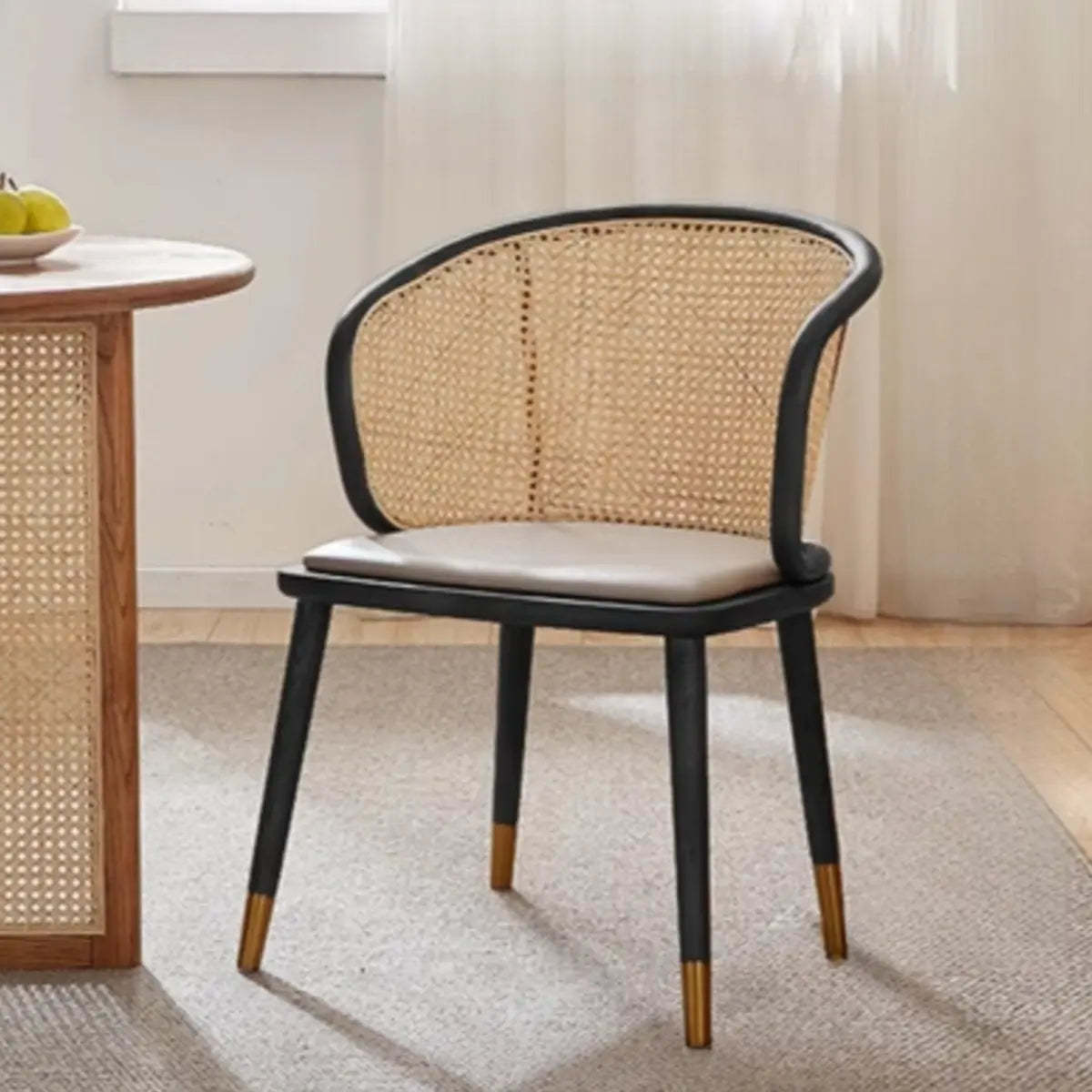 Brown Curved Rattan Back Dining Chair