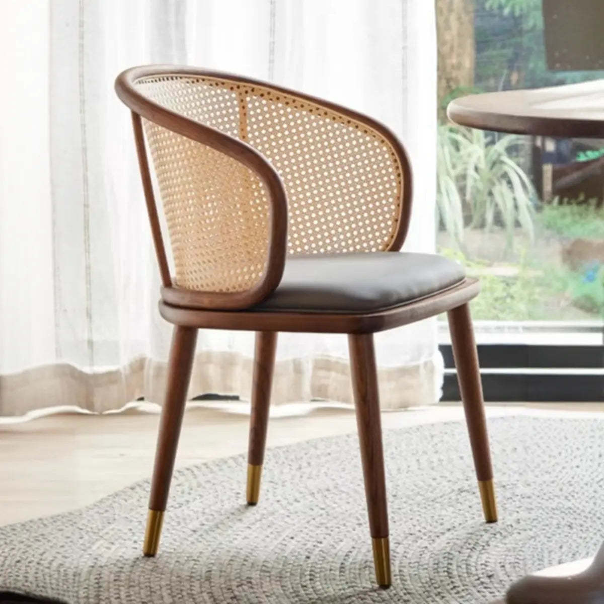 Brown Curved Rattan Back Dining Chair — Nut-Brown