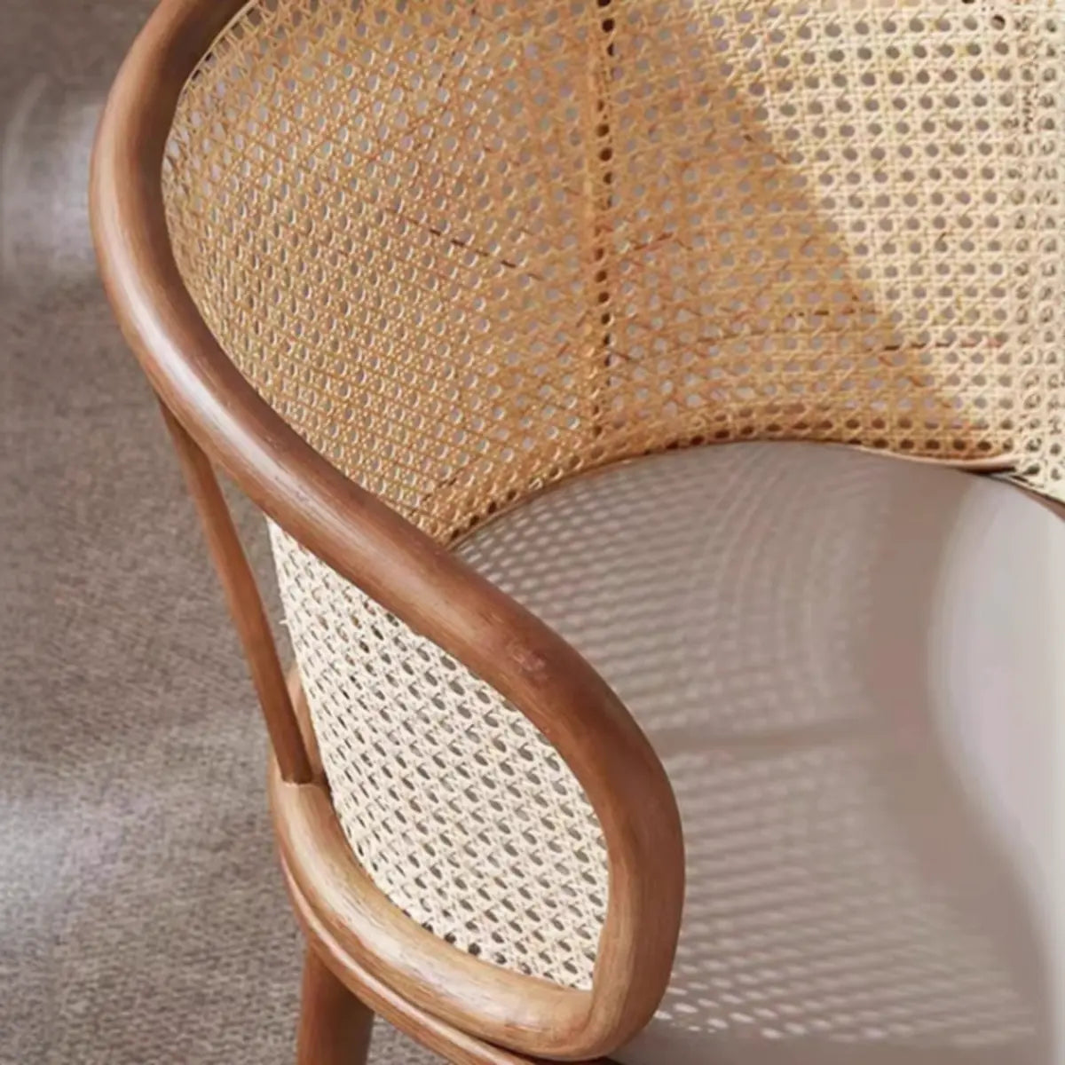 Brown Curved Rattan Back Dining Chair
