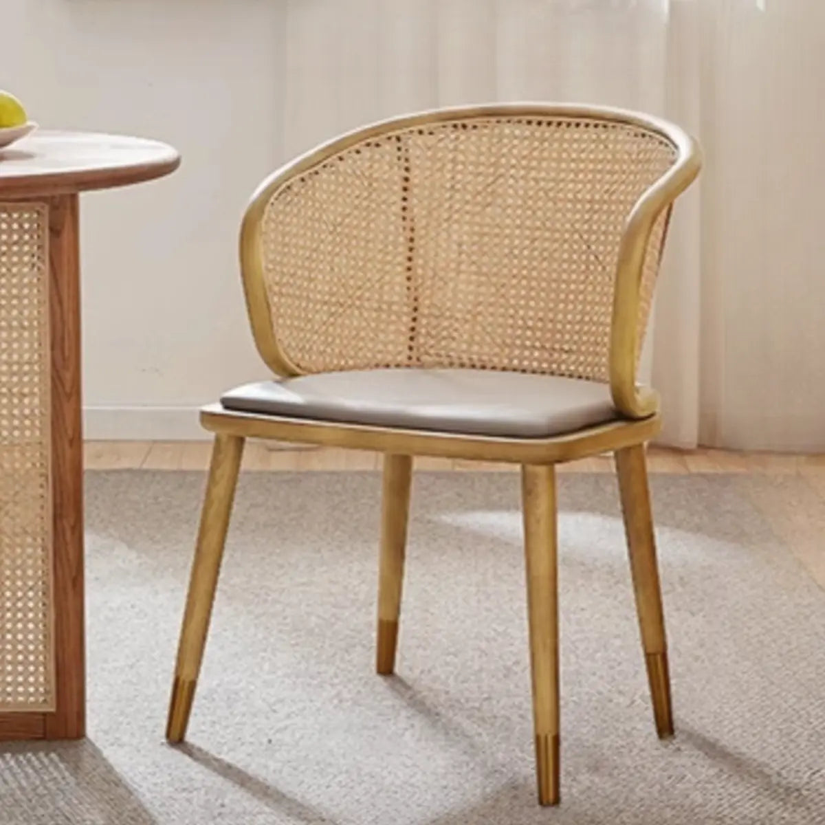 Brown Curved Rattan Back Dining Chair
