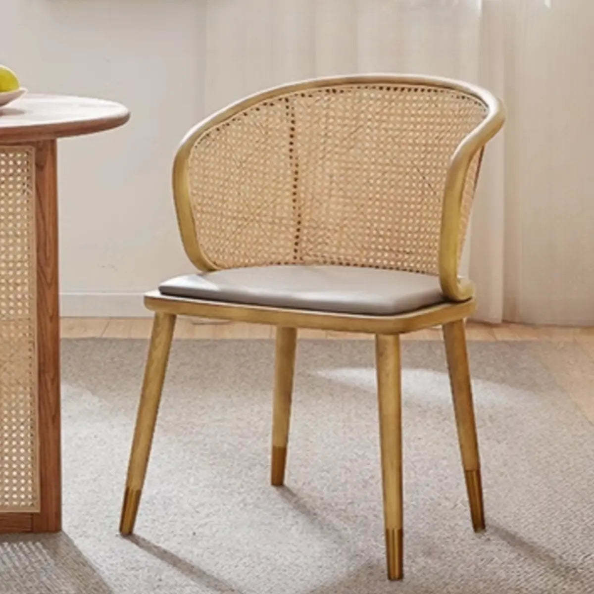 Brown Curved Rattan Back Dining Chair