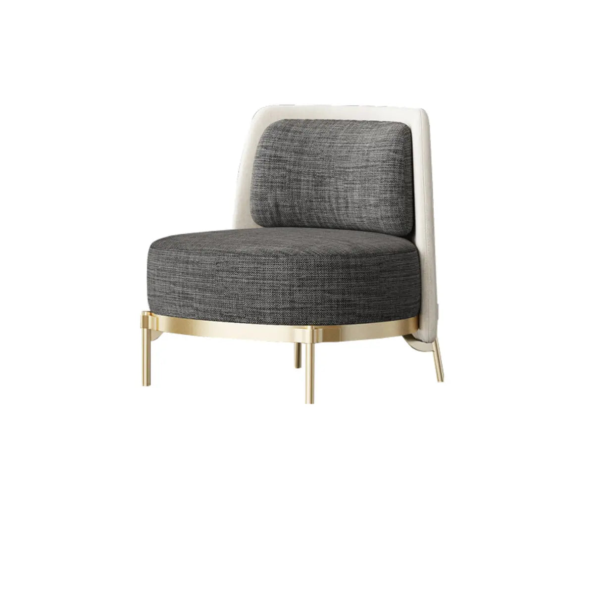 Fabric Wood Frame Living Room Accent Chair — Off-White / Faux Leather / Armless