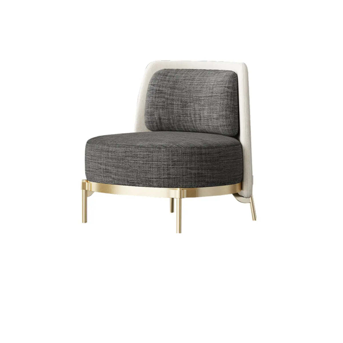 Fabric Wood Frame Living Room Accent Chair — Off-White / Faux Leather / Armless