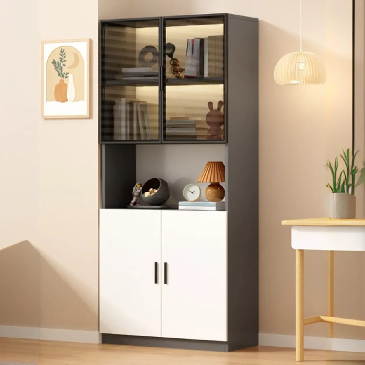 Gray 3-Shelf Glass China Display Cabinet