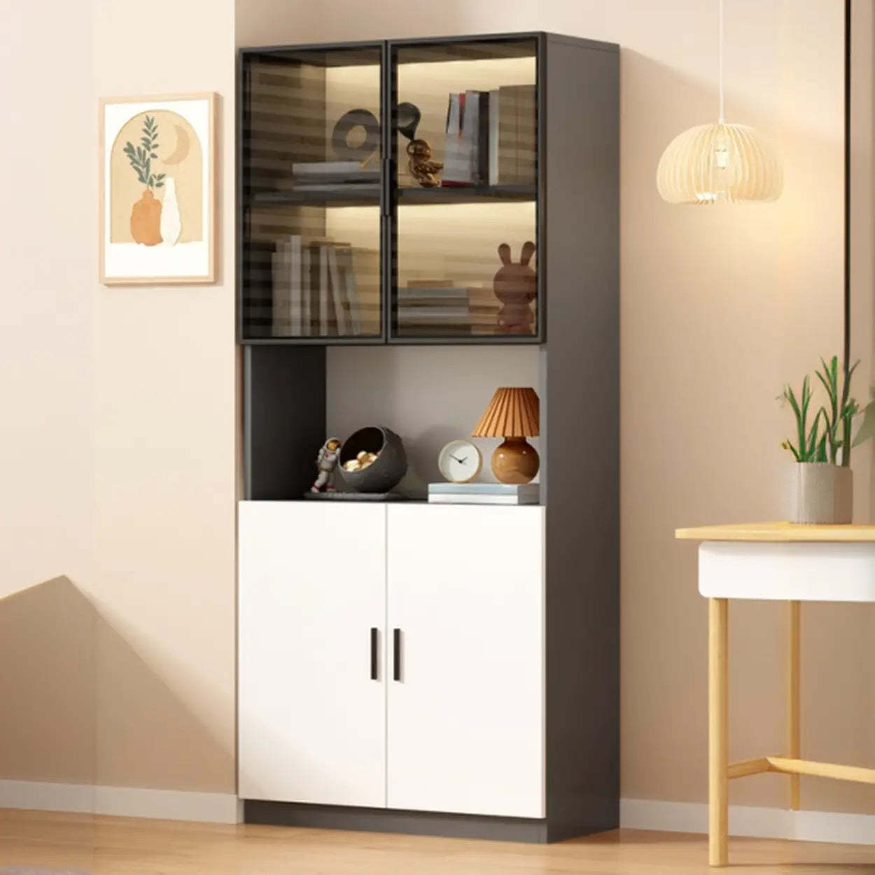 Gray 3-Shelf Glass China Display Cabinet