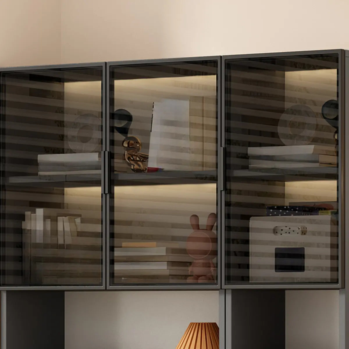 Gray 3-Shelf Glass China Display Cabinet