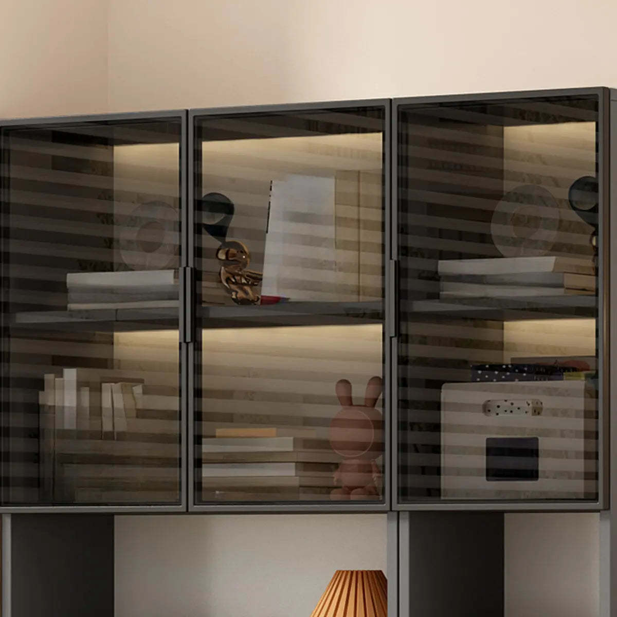 Gray 3-Shelf Glass China Display Cabinet