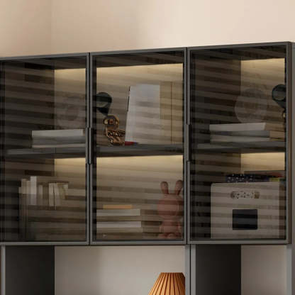 Gray 3-Shelf Glass China Display Cabinet
