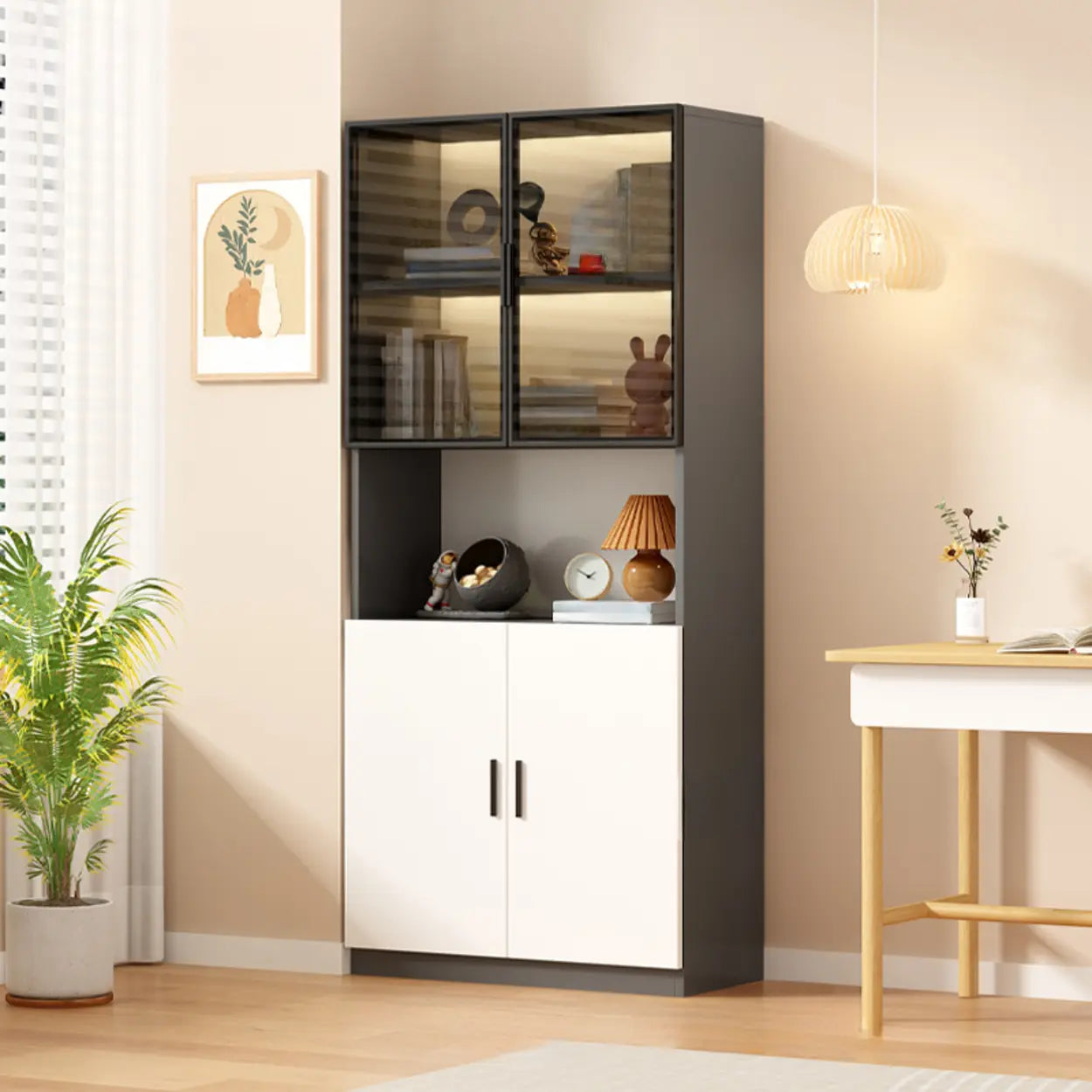 Gray 3-Shelf Glass China Display Cabinet