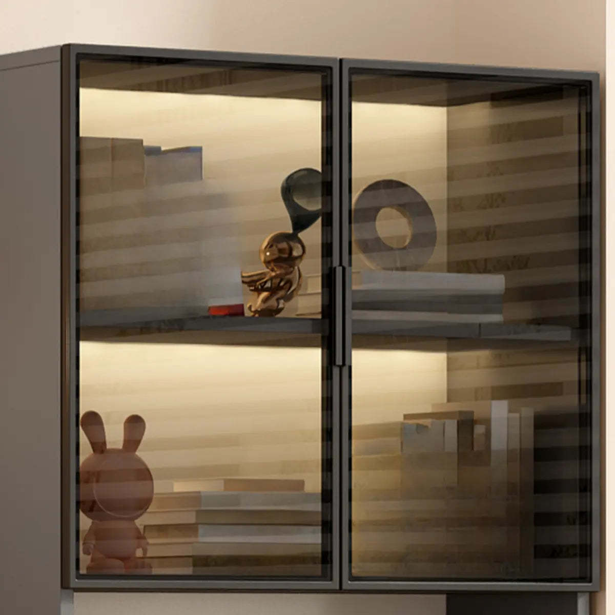 Gray 3-Shelf Glass China Display Cabinet