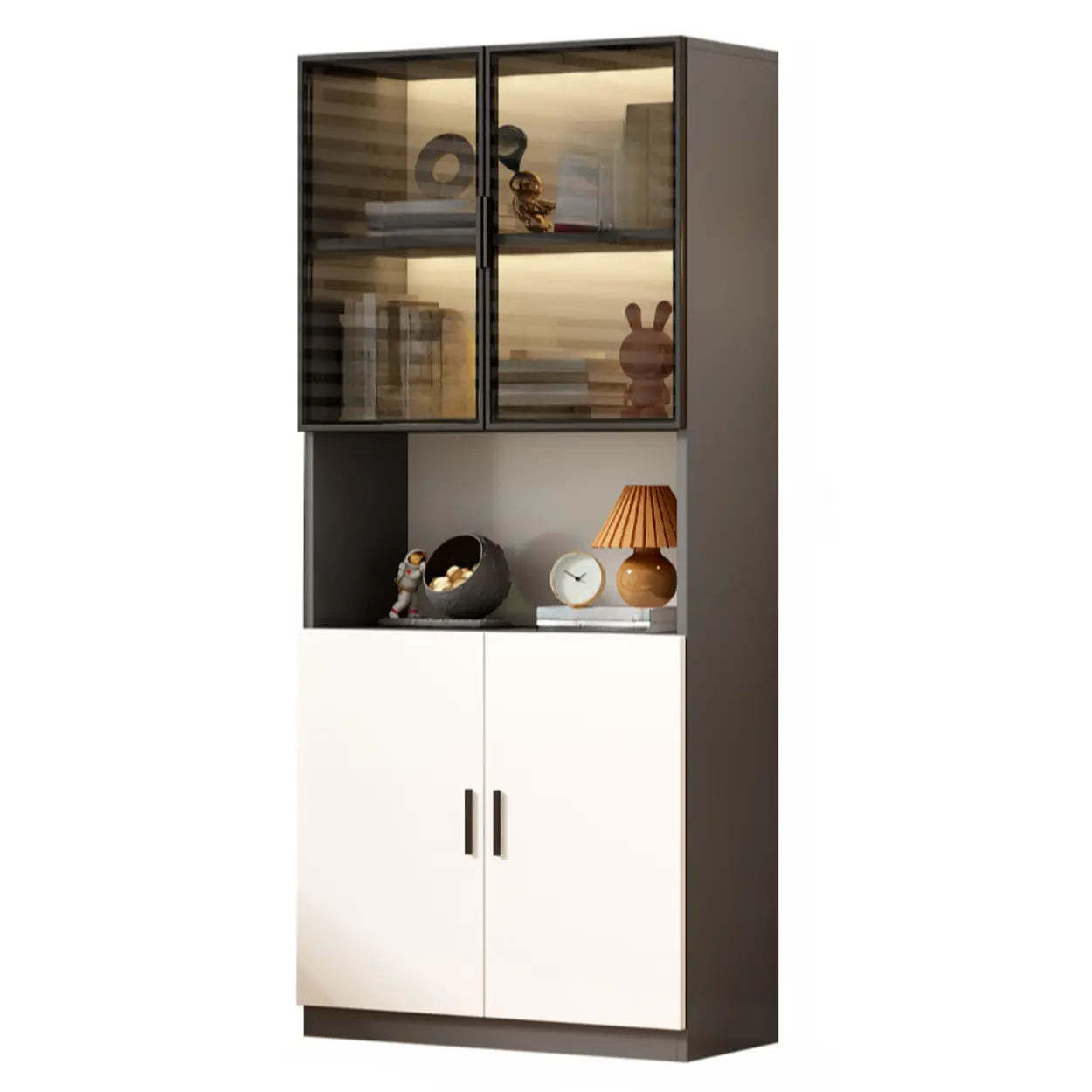 Gray 3-Shelf Glass China Display Cabinet