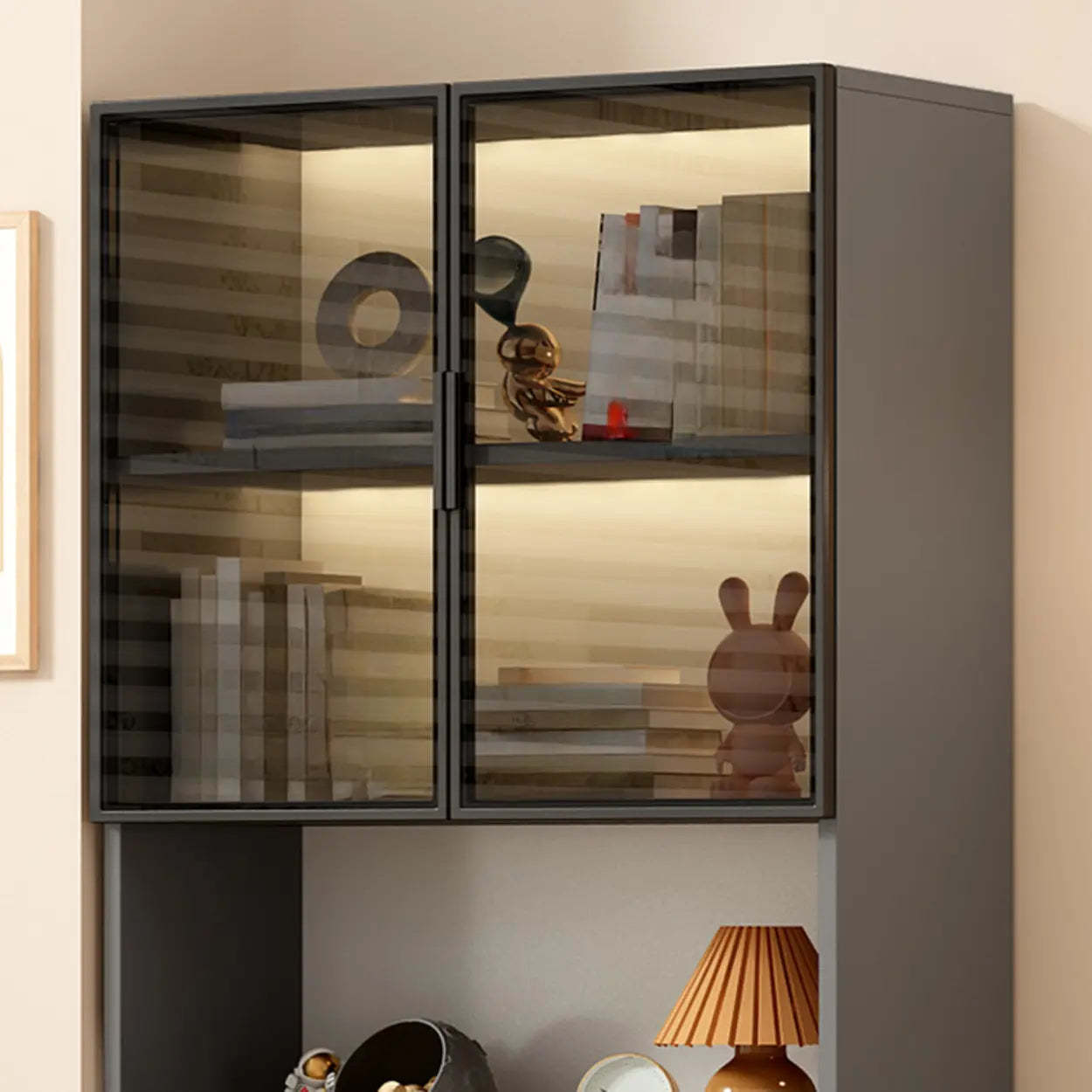 Gray 3-Shelf Glass China Display Cabinet