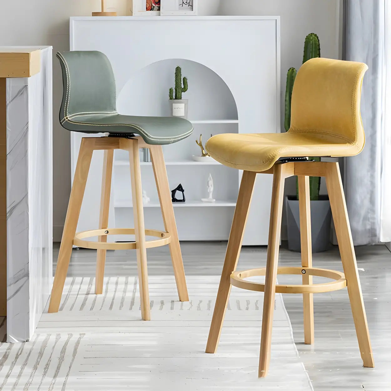 Leather Saddle Seat Wood Bar Stool