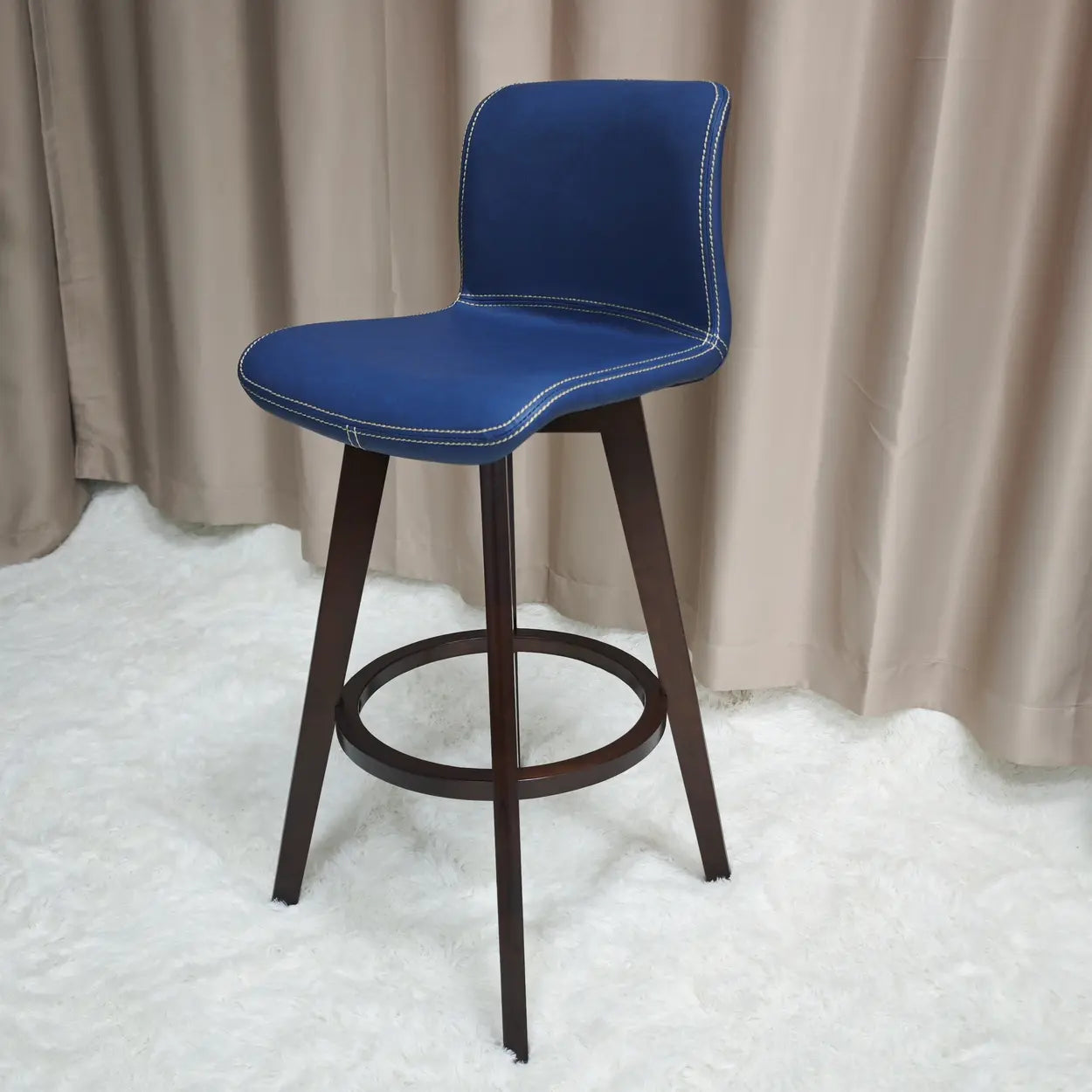 Leather Saddle Seat Wood Bar Stool — Brown / Coffee