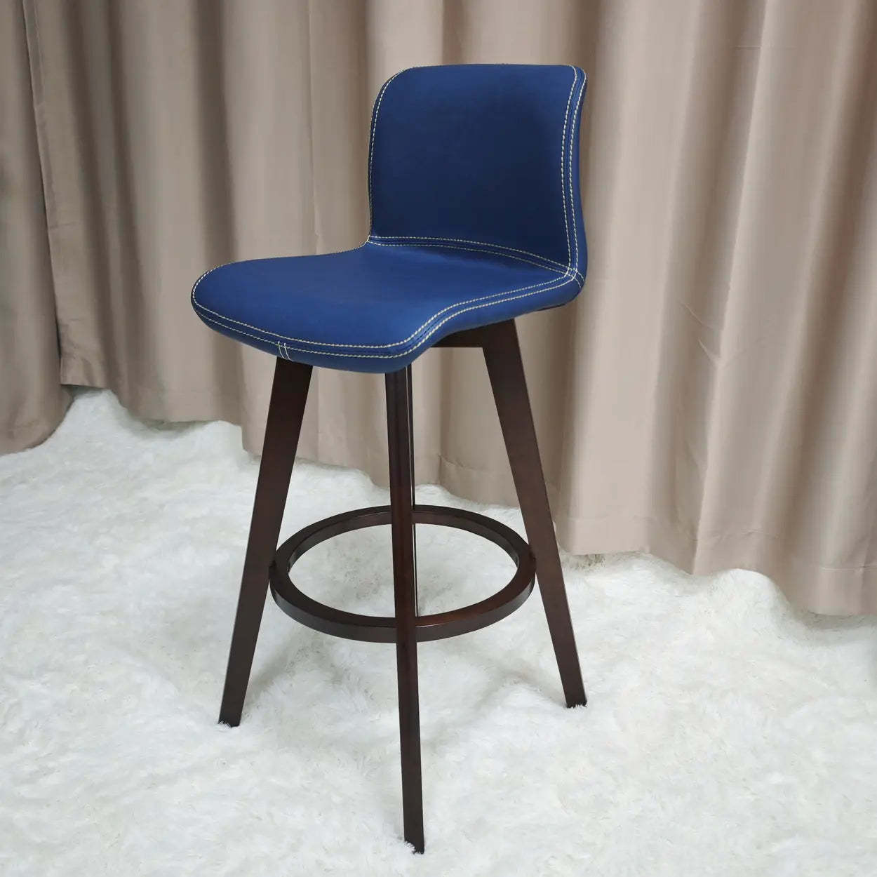 Leather Saddle Seat Wood Bar Stool — Brown / Coffee