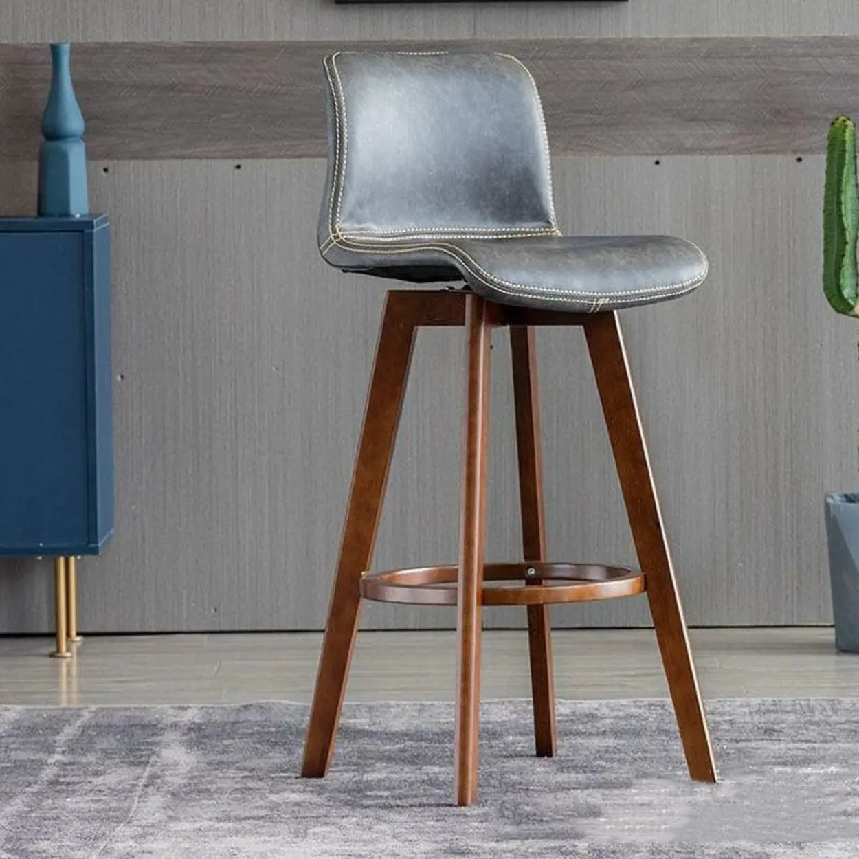 Leather Saddle Seat Wood Bar Stool — Brown / Light Brown