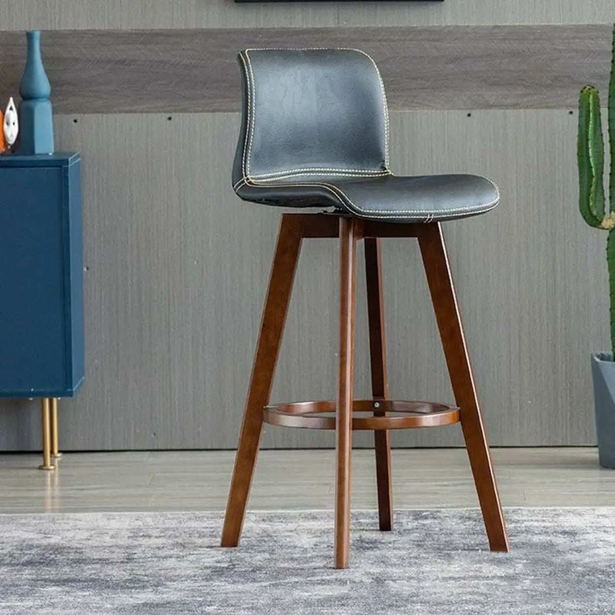 Leather Saddle Seat Wood Bar Stool — Brown / Light Brown