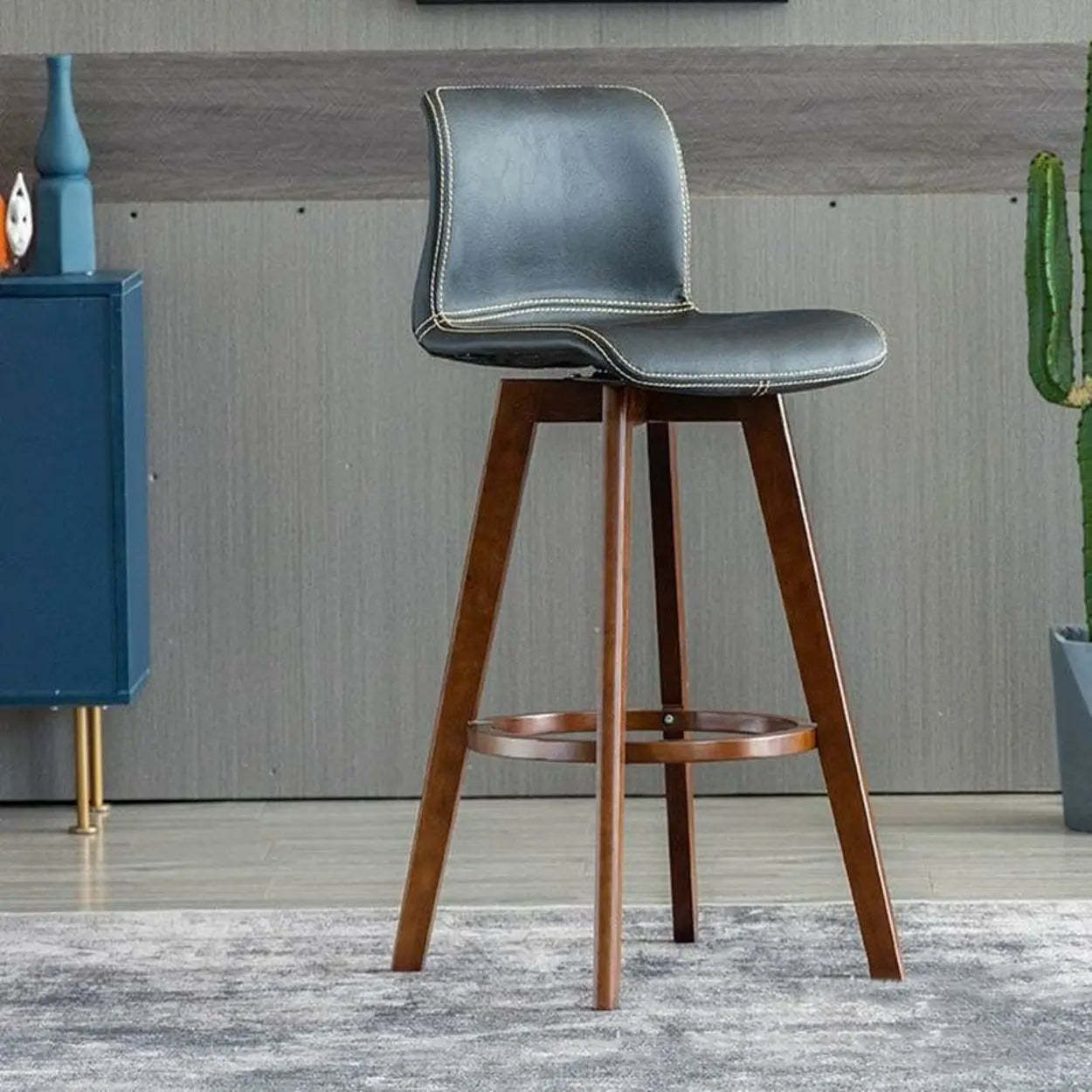 Leather Saddle Seat Wood Bar Stool — Brown / Light Brown