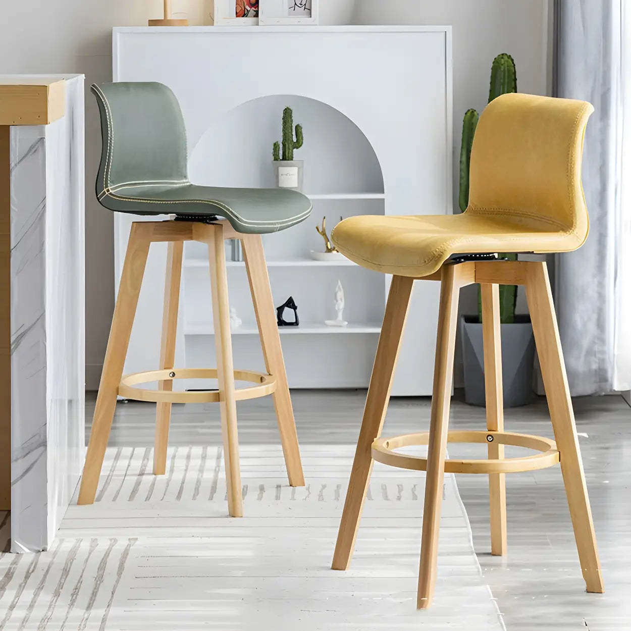Leather Saddle Seat Wood Bar Stool — Brown / Black