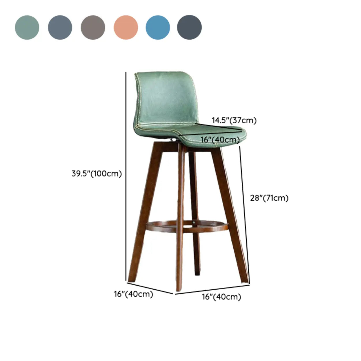 Leather Saddle Seat Wood Bar Stool — Natural / Blackish Green
