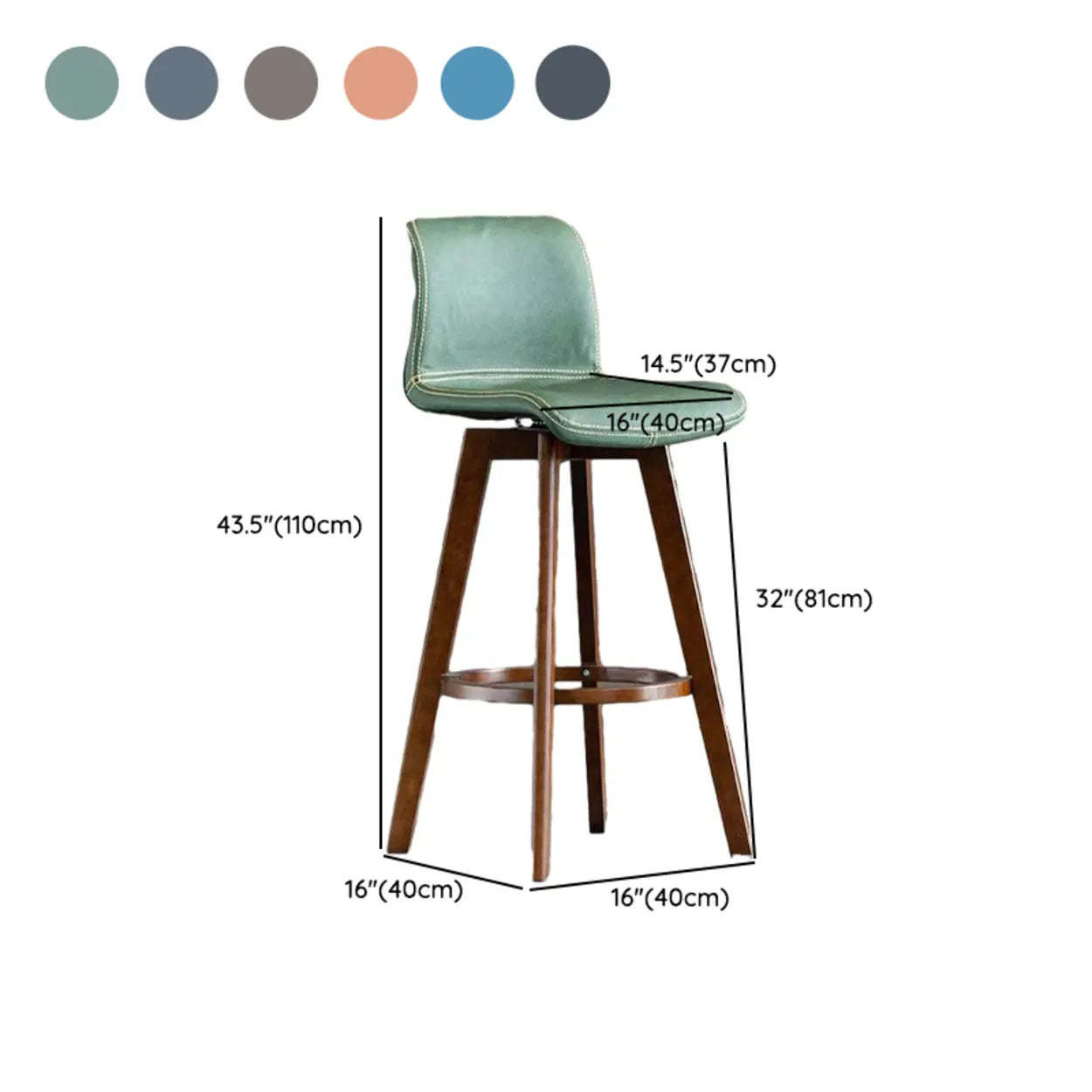 Leather Saddle Seat Wood Bar Stool — Natural / Blackish Green