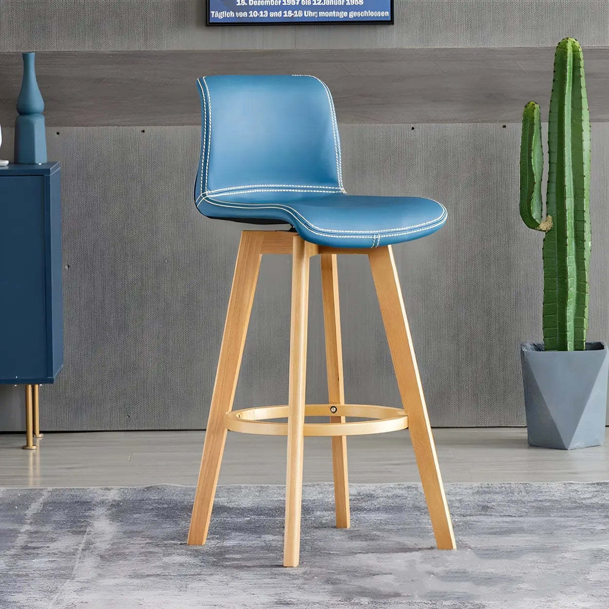 Leather Saddle Seat Wood Bar Stool — Brown / Black